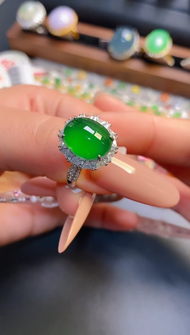 银S925镶嵌戒指翡翠天然