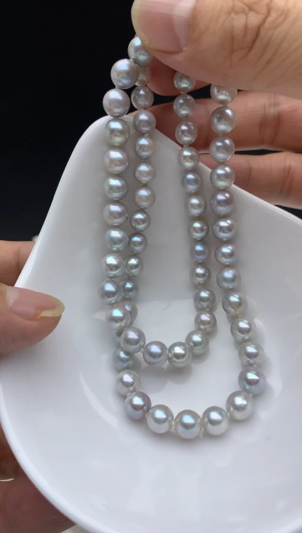 未镶嵌ff海水珍珠akoya灰珠串链6~7mm
