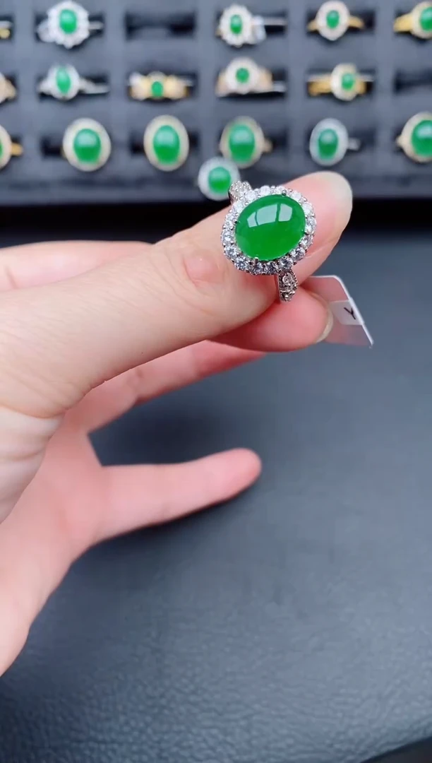 银S925镶嵌戒指翡翠天然a货翡翠66