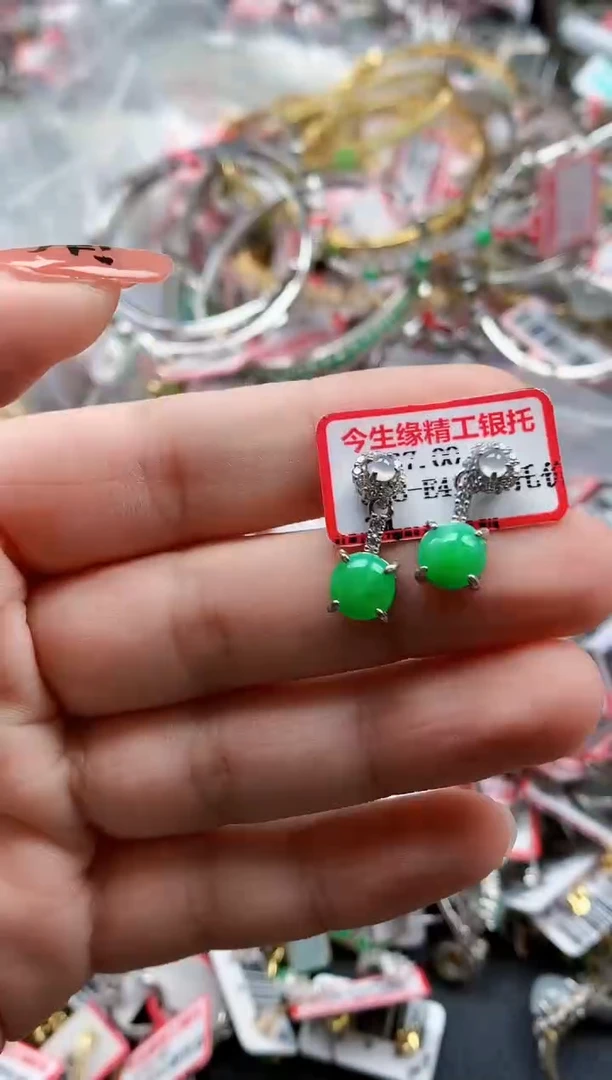 银S925镶嵌戒指翡翠天然A货缅甸翡翠