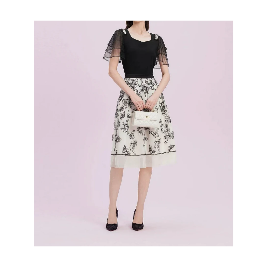 L+商场同款夏季花卉刺绣新款古典优雅名媛半身裙8981