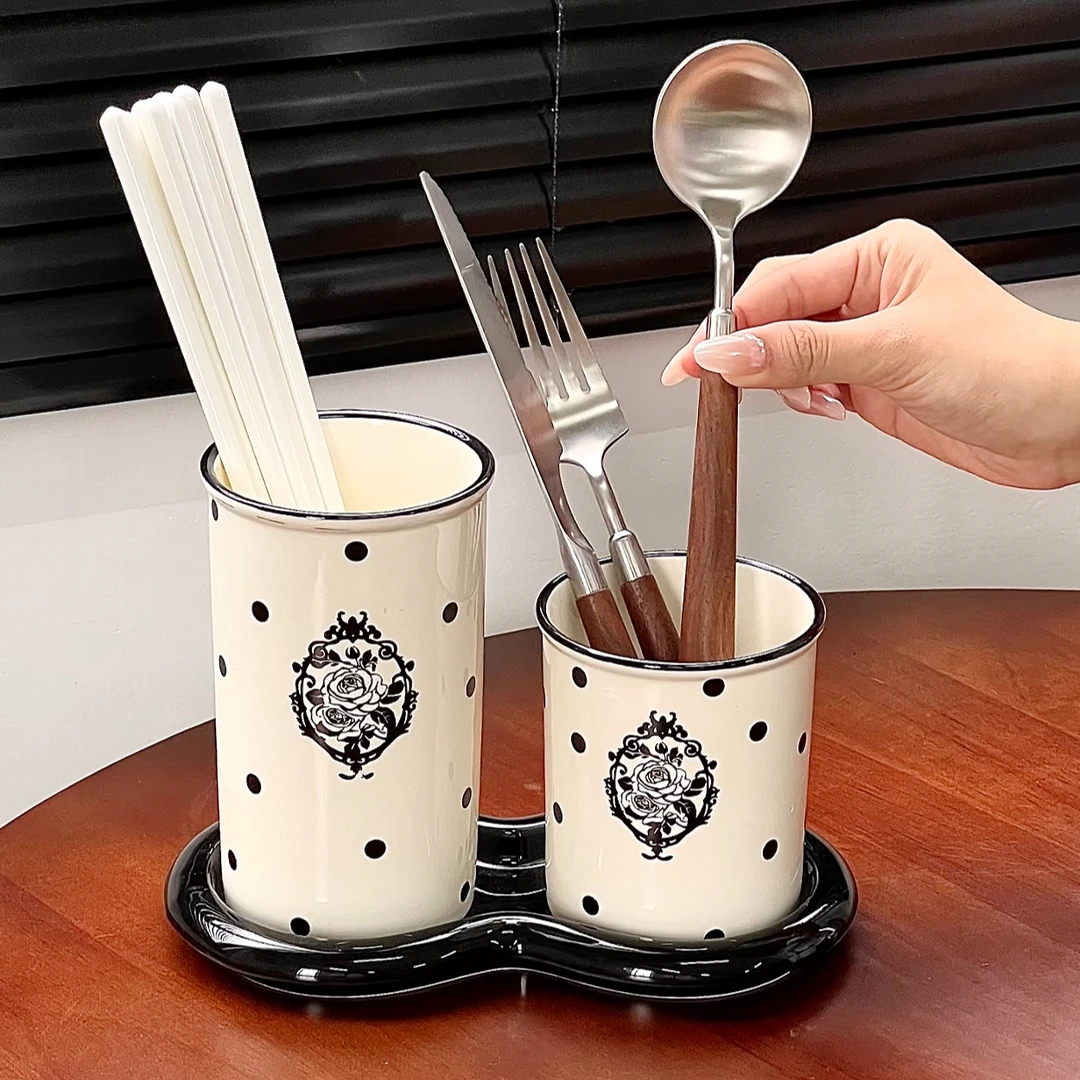 恩妮家居陶瓷筷子筒沥水家用高档台面筷笼子收纳盒高级感勺筷筒