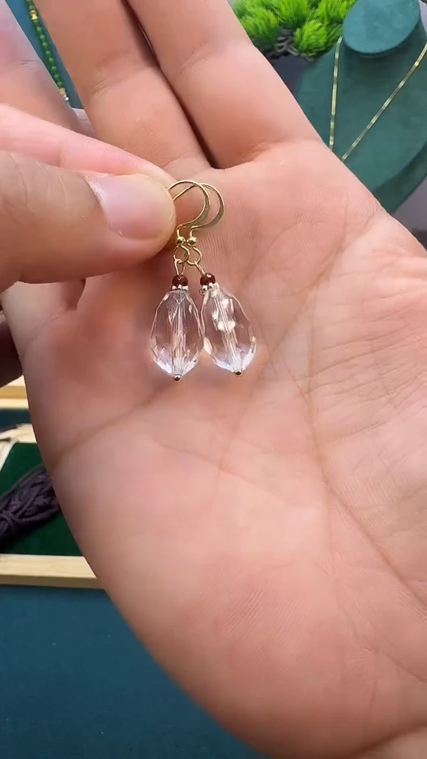 水晶耳饰14K金镶嵌E128