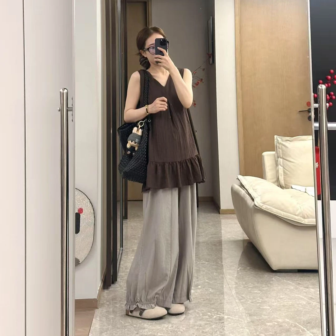 时尚套装阔腿裤外穿慵懒风显瘦洋气上衣休闲裤复古宽松纯色两件套