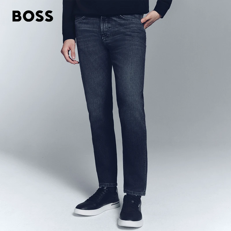 【弹力舒适】BOSS博斯男士25年秋季新款蓝色弹性修身牛仔裤50544651