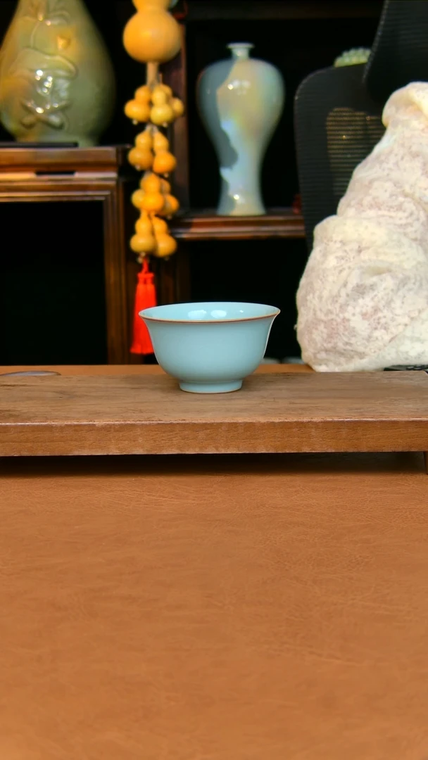 瓷片压手杯全手工原矿天青不完美