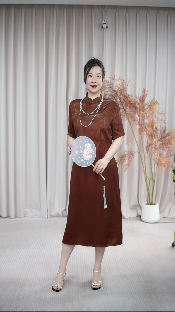 007称心如意竹-高端改良红云纱连衣裙2025新款中国风气质A字长裙