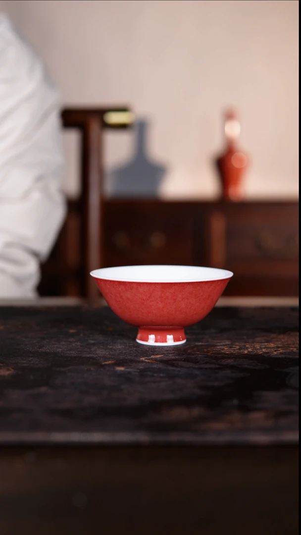 杯子白泥豇豆红纯手工陶瓷