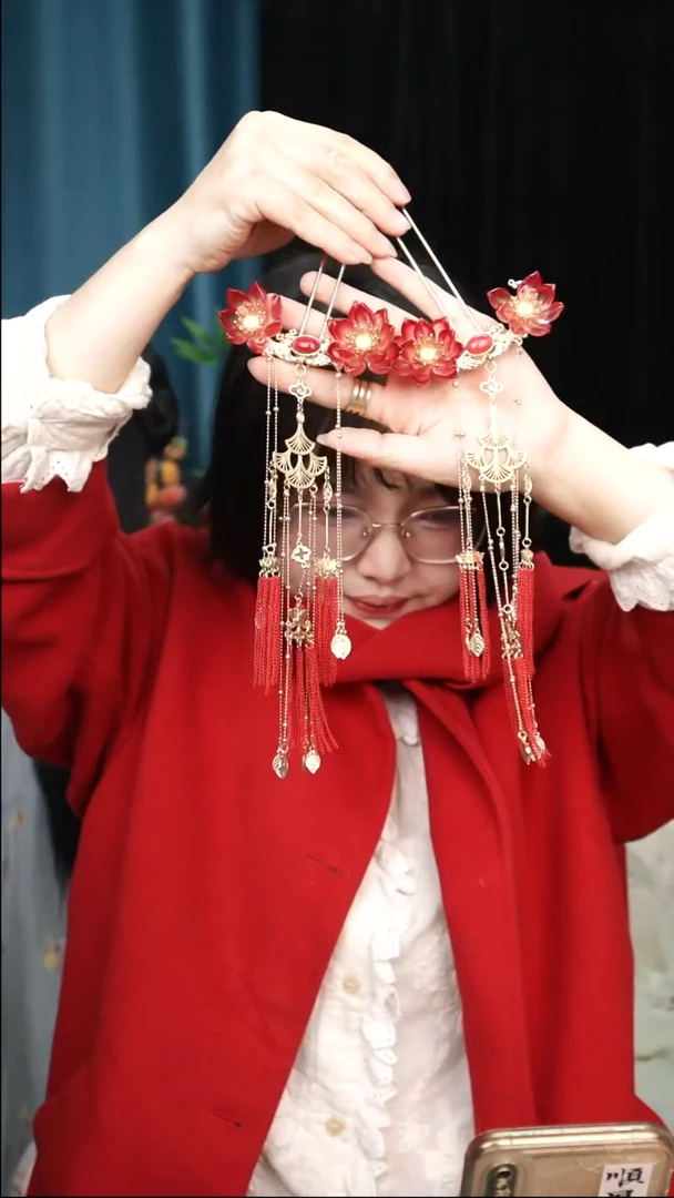 合金双荷花流苏发钗一对