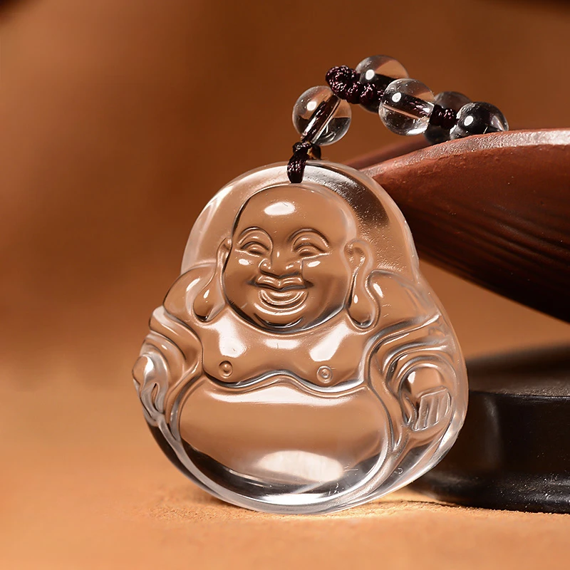天然白水晶弥勒佛吊坠男女款情侣笑佛大肚佛挂坠项链水晶饰品礼物