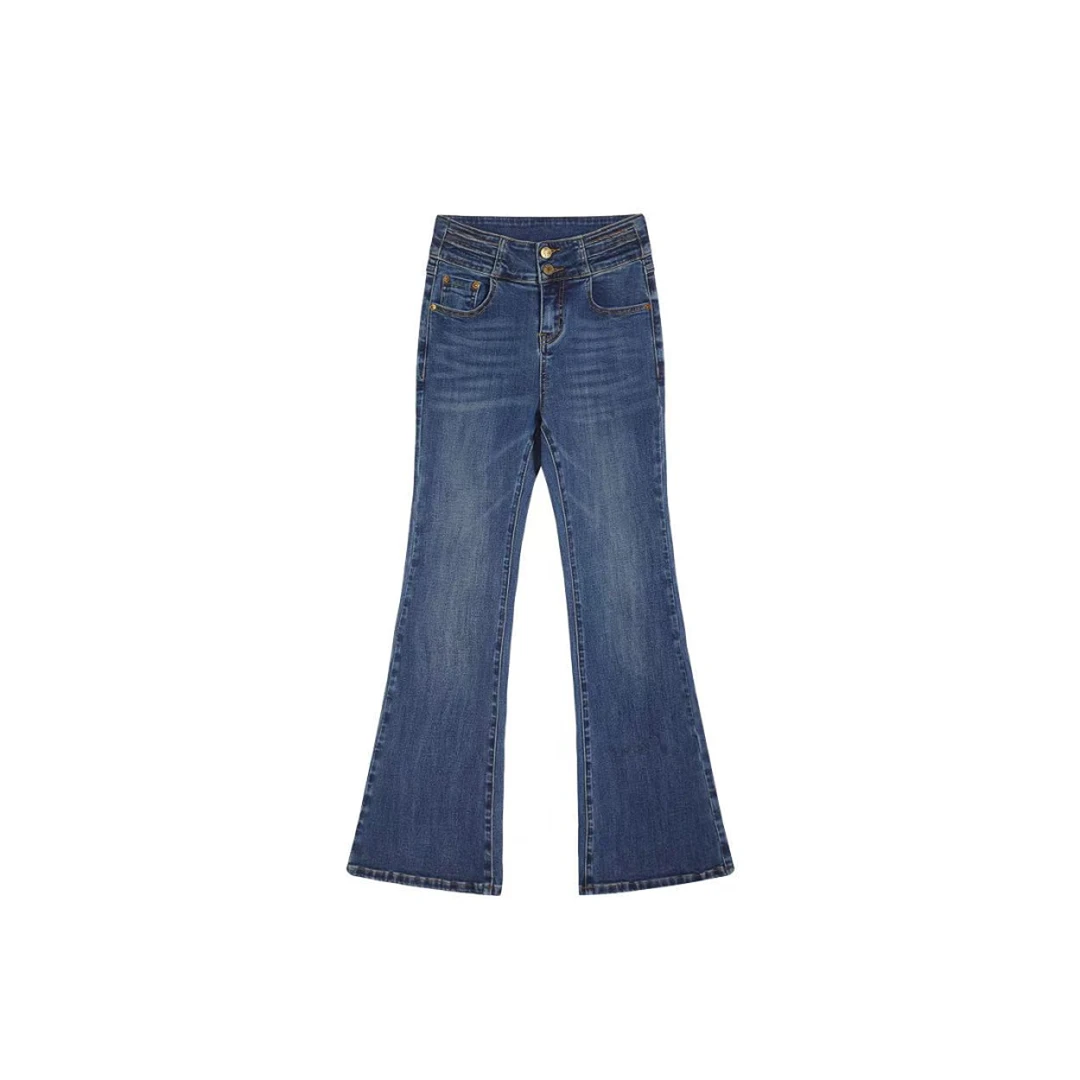 秋季新款设计款微喇高腰直筒牛仔裤女轻奢名媛K2671