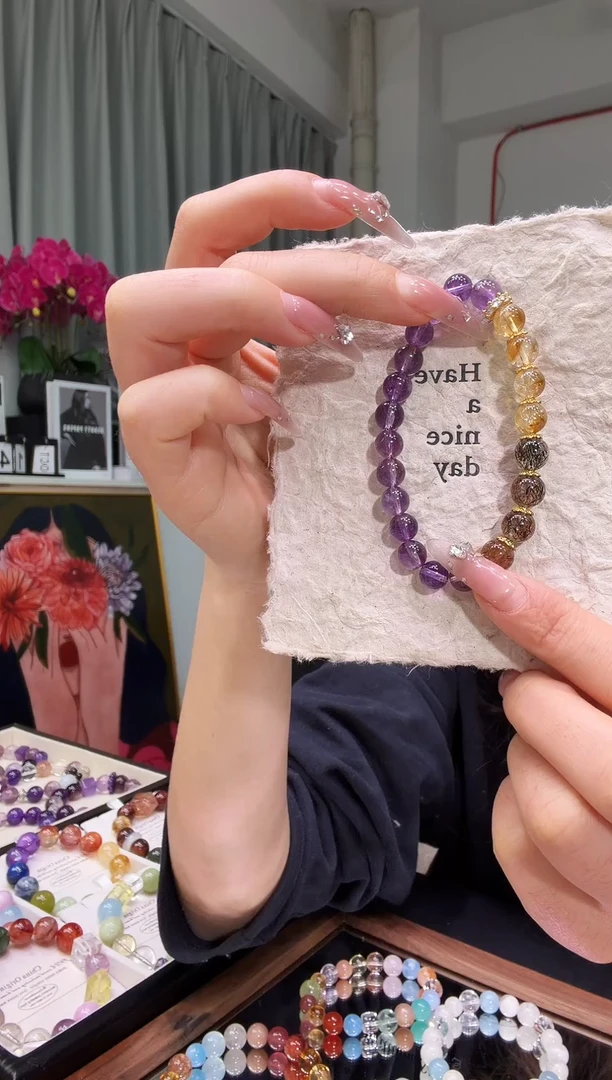 未镶嵌手链水晶紫黄手串