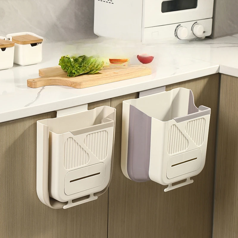 厨房免打孔垃圾桶橱柜门壁挂式家用可折叠垃圾篓卫生间厕所收纳筒