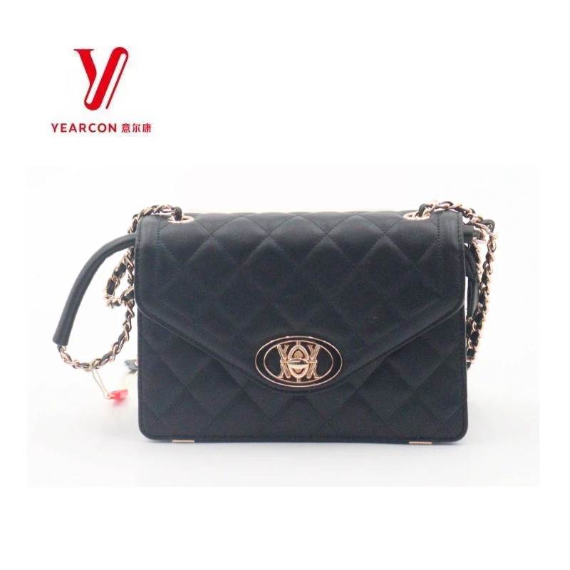 意尔康女包简约风纯色单肩款小香风斜挎包菱格经典翻盖中号