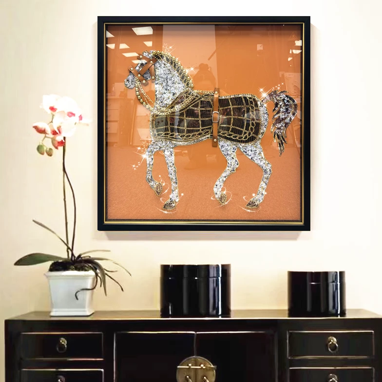 DF228现代轻奢立体实物大气抽象马现代餐厅走廊背景轻奢装饰画