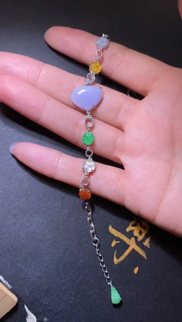 银S925镶嵌手链翡翠翡翠绿心手链