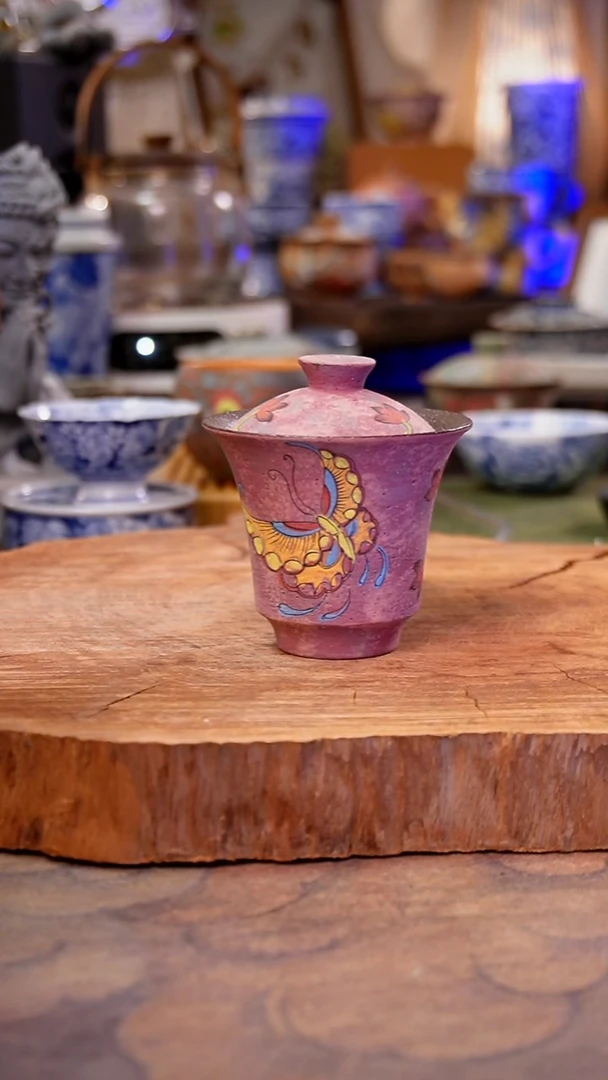 杯子瓷蝴蝶景德镇手工手绘