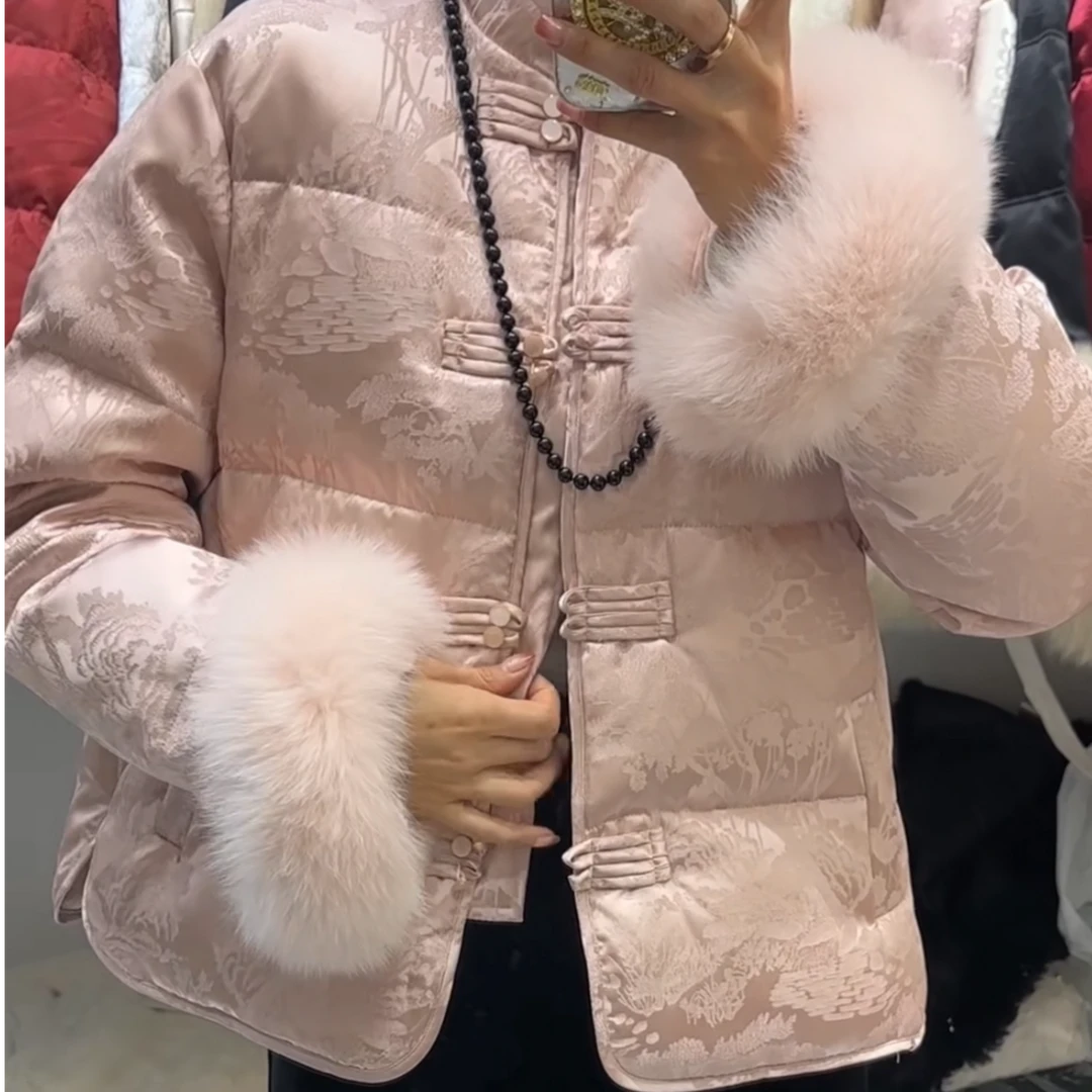 国风新中式盘扣浮雕真毛毛羽羽8906