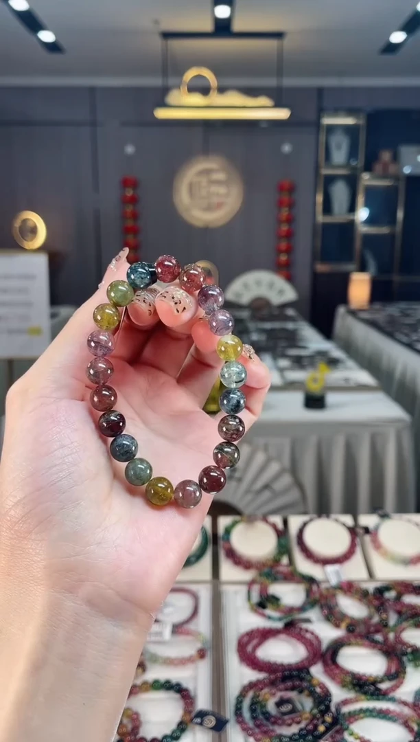 未镶嵌老矿碧玺西瓜单圈手串9mm+碧玺dan多样性发货一条