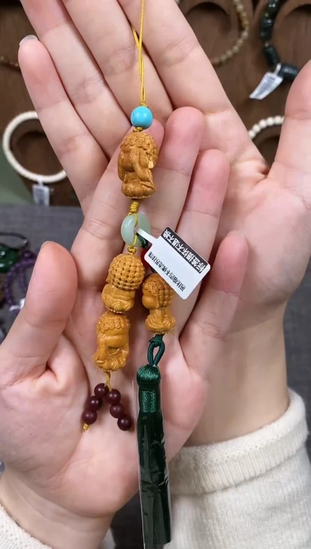 柚木木头款芭比檀四不佛流苏挂饰