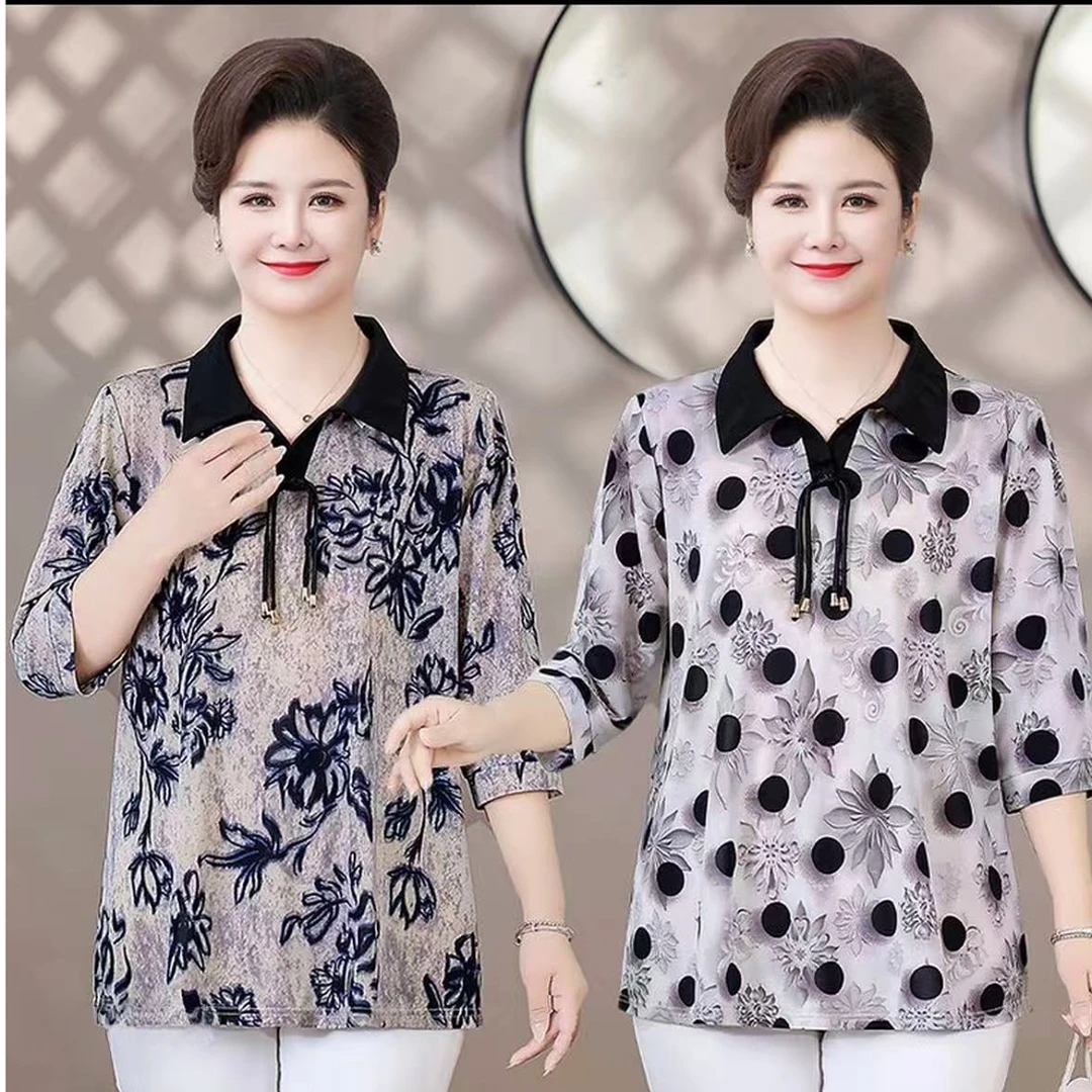 大码妈妈装柔软透气丝滑上衣夏季时尚宽松显瘦印花T恤 BD31598228