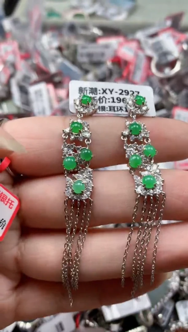 银S925镶嵌戒指翡翠天然A货缅甸翡翠