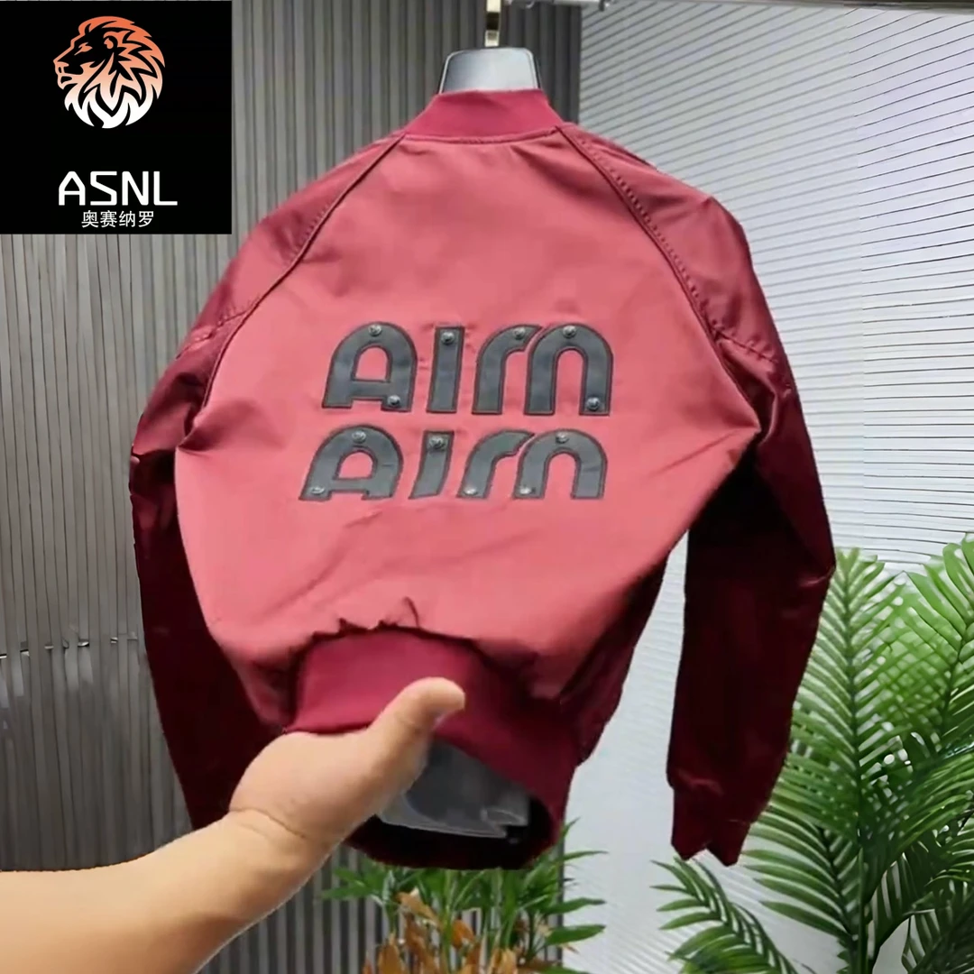 潮牌大字母刺绣铆钉设计棒球领夹克男美式痞帅时尚休闲百搭外套潮