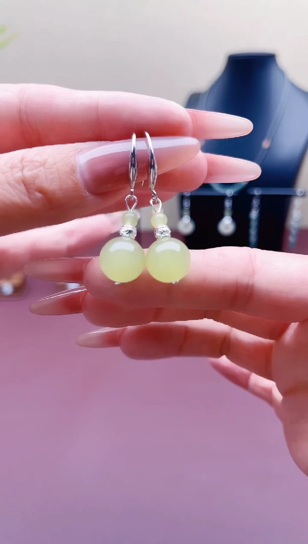 未镶嵌东陵石耳饰青色大