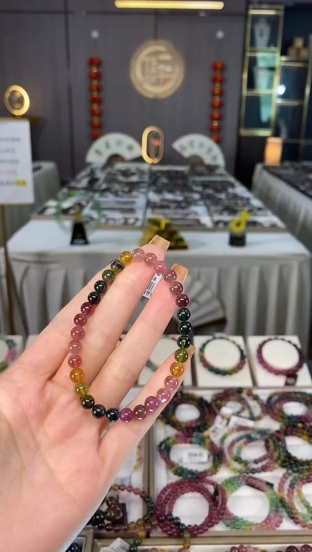 未镶嵌老矿碧玺色标彩虹单圈手串5mm+碧玺dan多样性发货一条