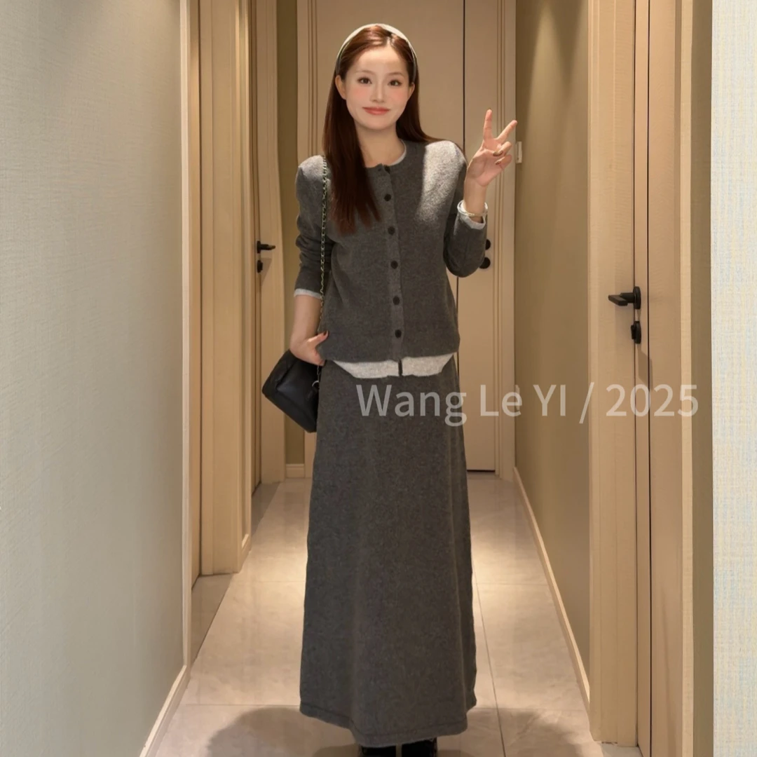 韩系氛围感穿搭针织连衣裙套装女2025早秋季新款搭配一整套装6415
