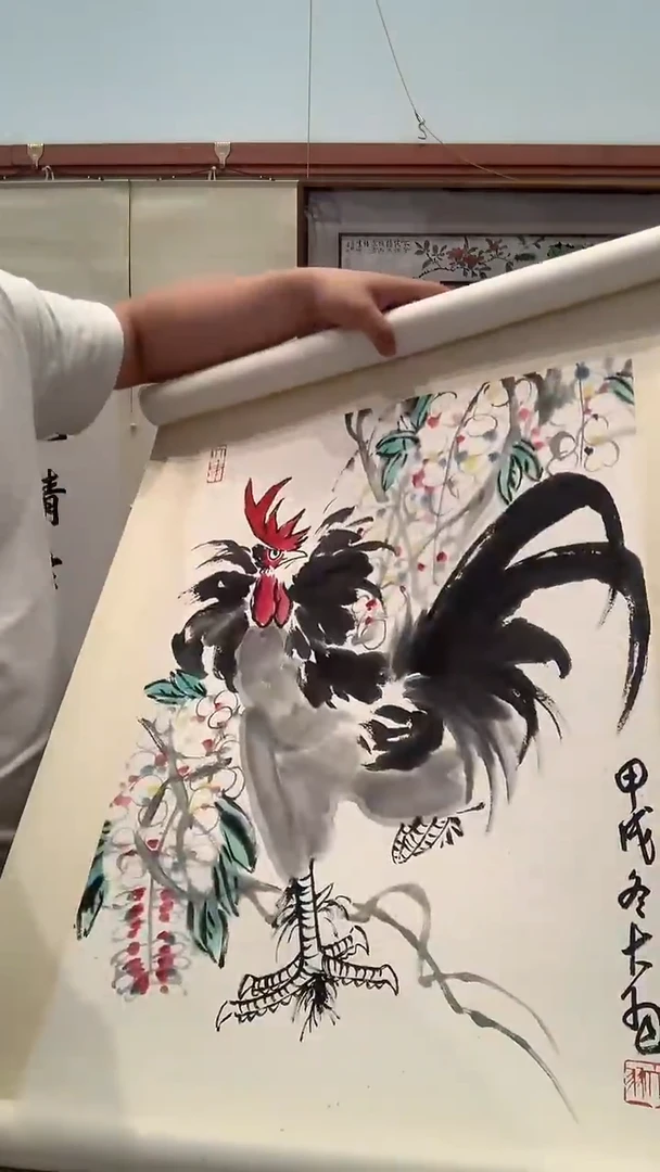 国画J陈老师国画卷轴一件 公鸡