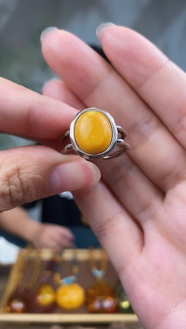 银S925镶嵌琥珀裸石包邮