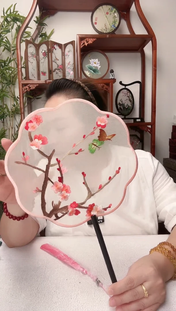 刺绣团扇--手工绣花---双面绣花