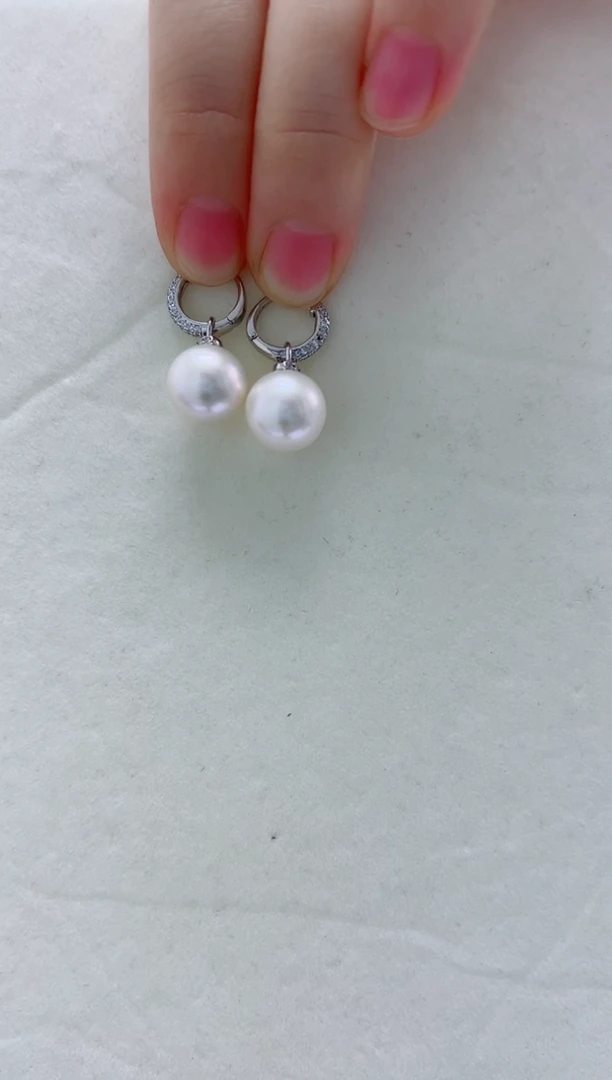 银S925镶嵌耳饰淡水珍珠11-12耳圈