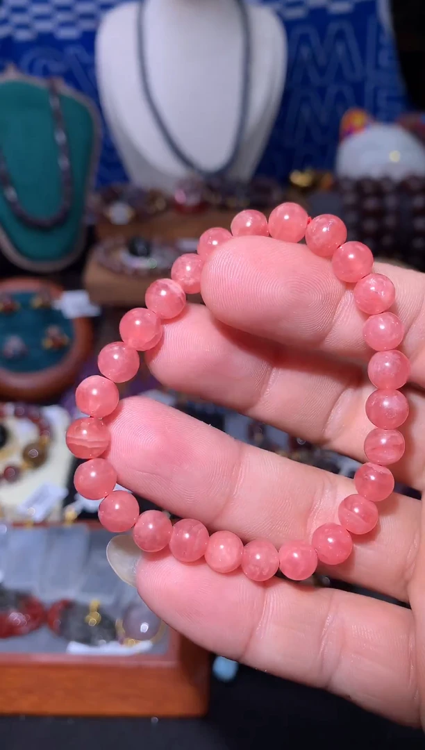 未镶嵌菱锰矿（红纹石）手串红纹石圆珠手串