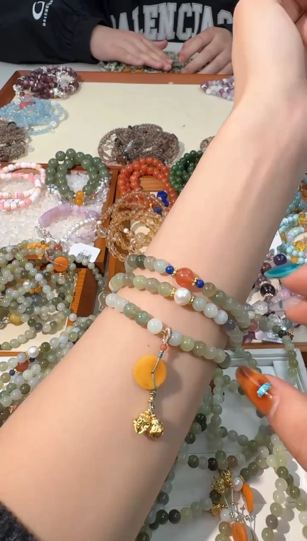 【闪购商品】和田玉手链未镶嵌A032和田玉三圈蜜蜡饼子款