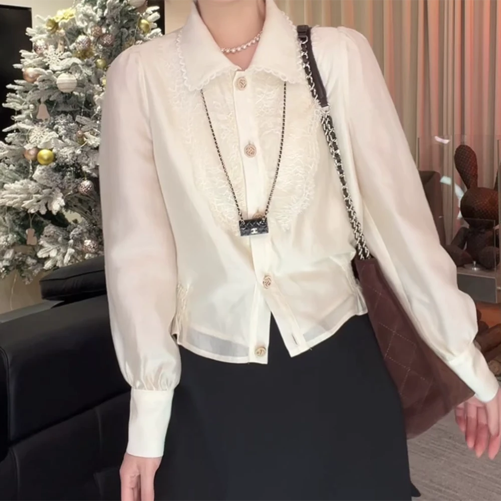 【流光仙子】高级法式花边温柔设计感蕾丝百搭衬衫上衣女
