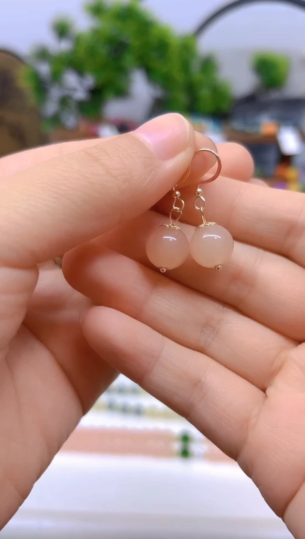 和田玉14K金镶嵌耳饰E672