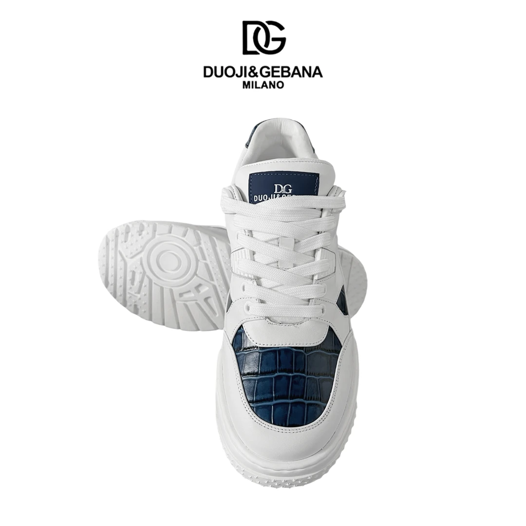 DUOJI&GEBANA新款男士经典时尚百搭真皮鳄鱼纹气垫款男款运动鞋