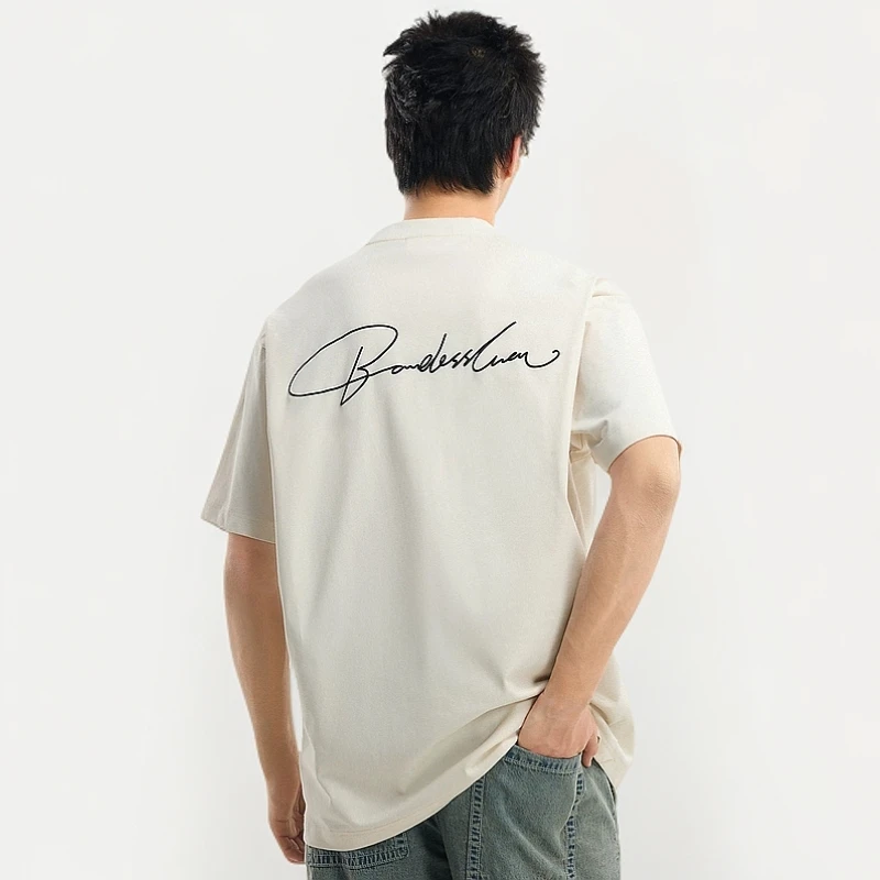 花体发泡印花短袖简约撞色logo凉感宽松美式T恤夏季体恤