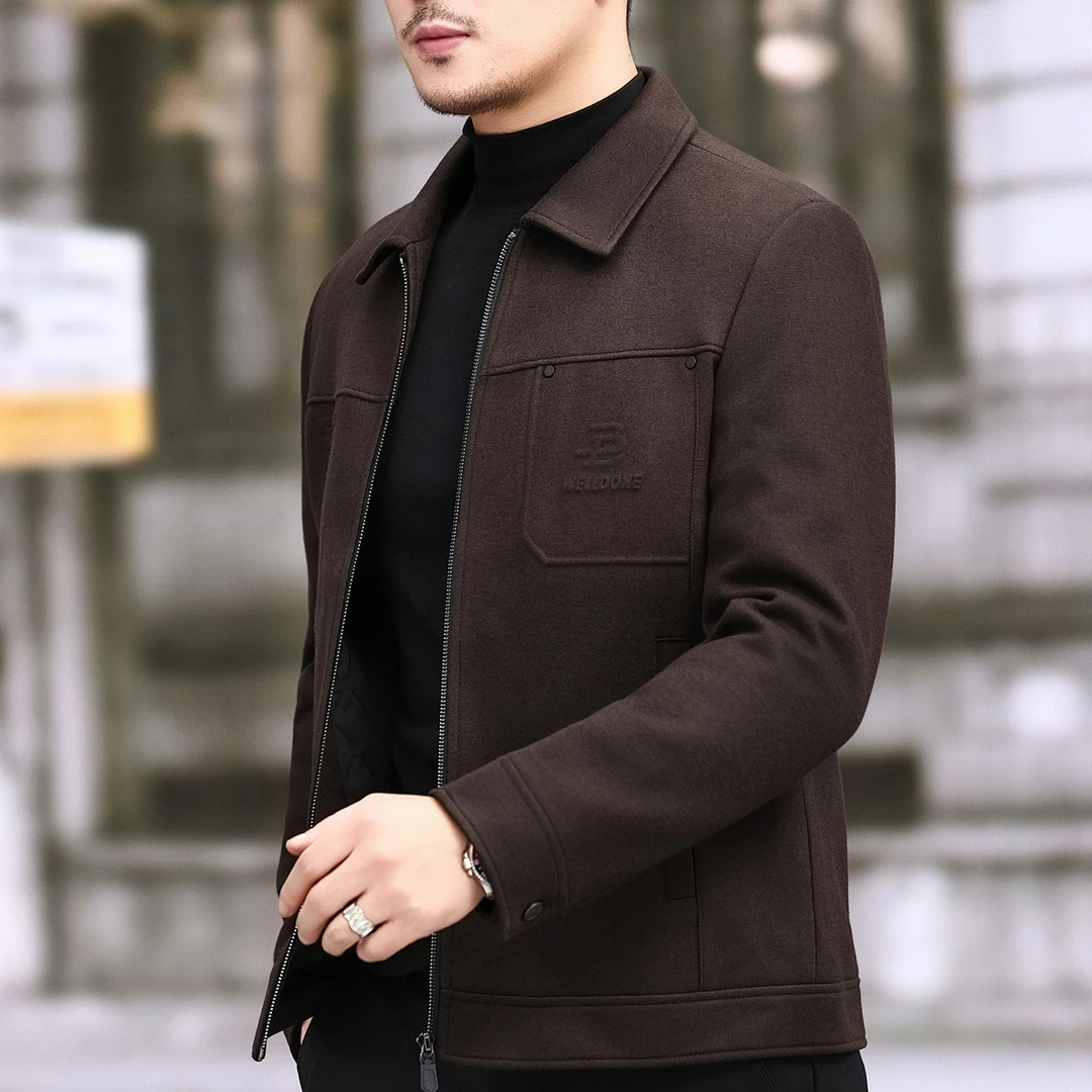 2025秋冬时尚男装翻领羊毛保暖外套男士毛呢夹克短款装加厚休闲装