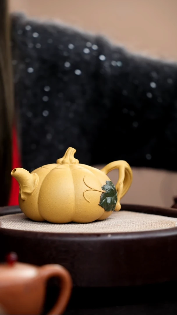 【闪购商品】紫砂茶壶黄金段南瓜壶绿叶子010