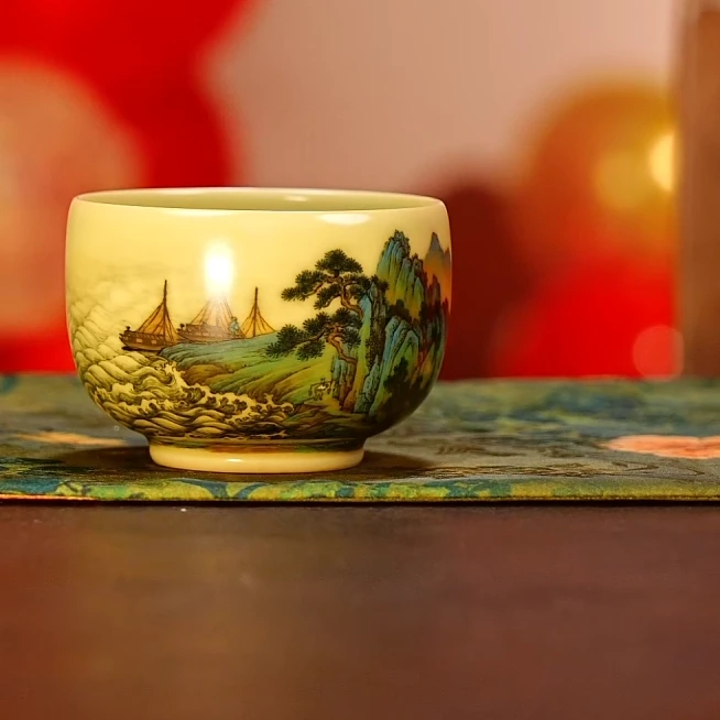 【墨舍名窑】谢小金名画长江万里茶杯xxj302