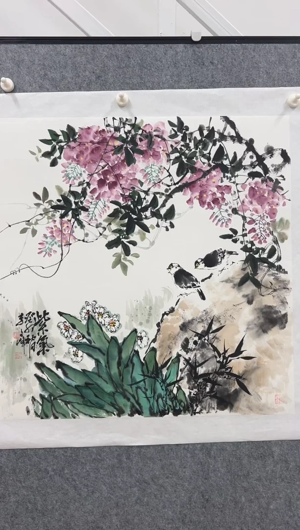 国画李文峰四尺斗方花鸟作品