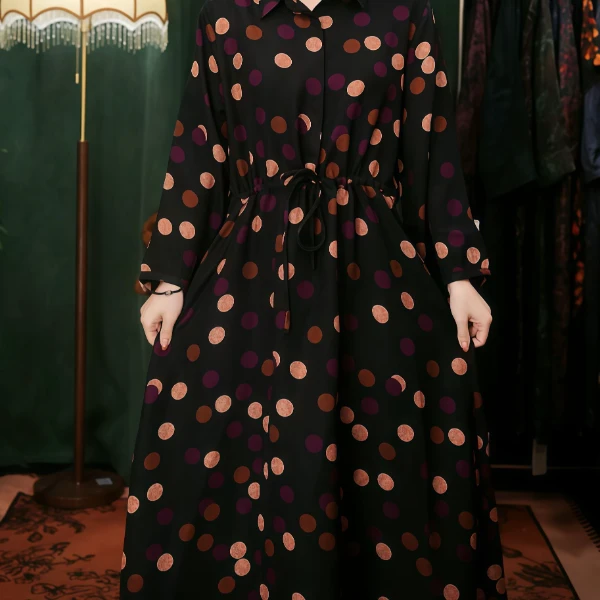 花好月圆 老料重锻定制高级波点蝴蝶翻领气质遮肉显瘦连衣裙大摆