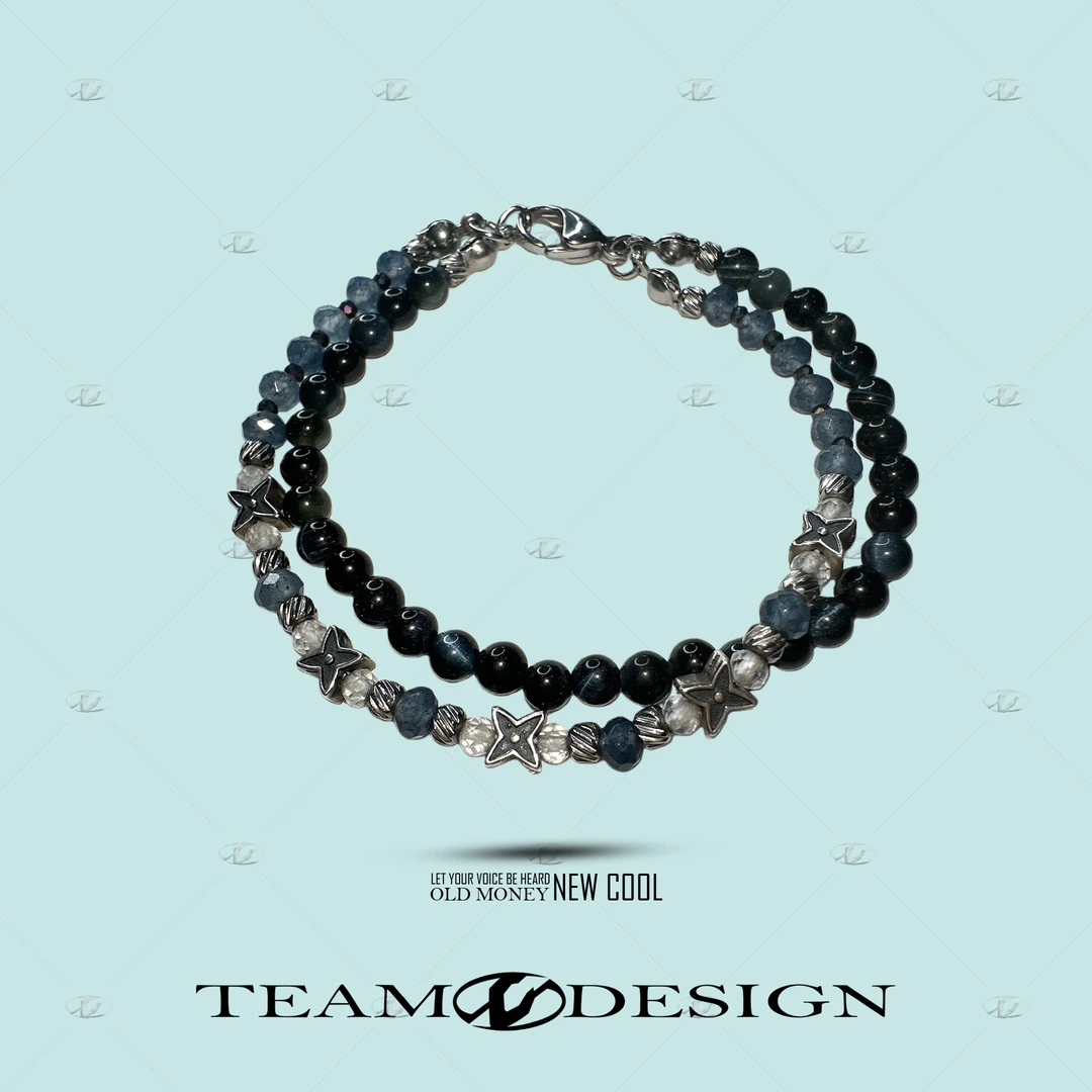 925银手链 SS31 手作款四角星幽兰色小众百搭手链 19cm+3cm延长链