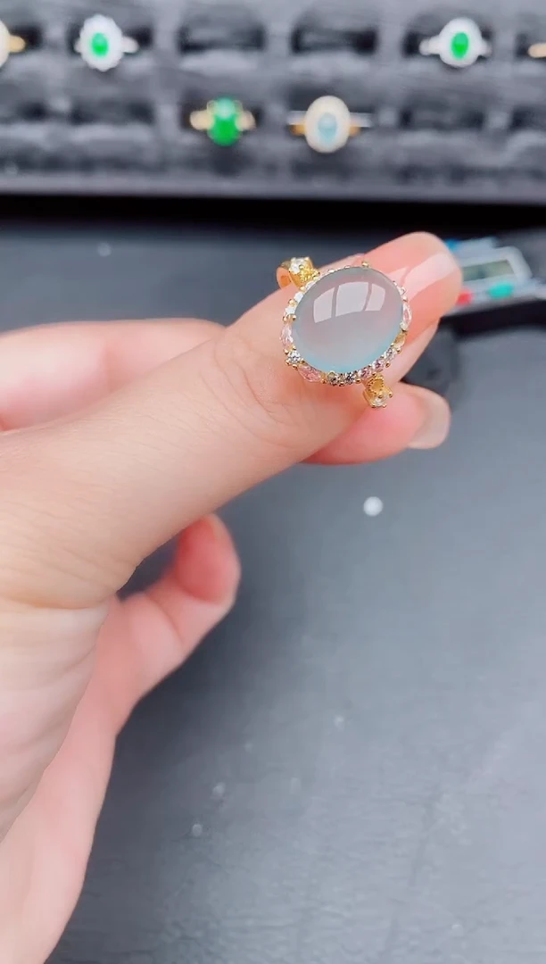 翡翠戒指银S925镶嵌天然a货翡翠101