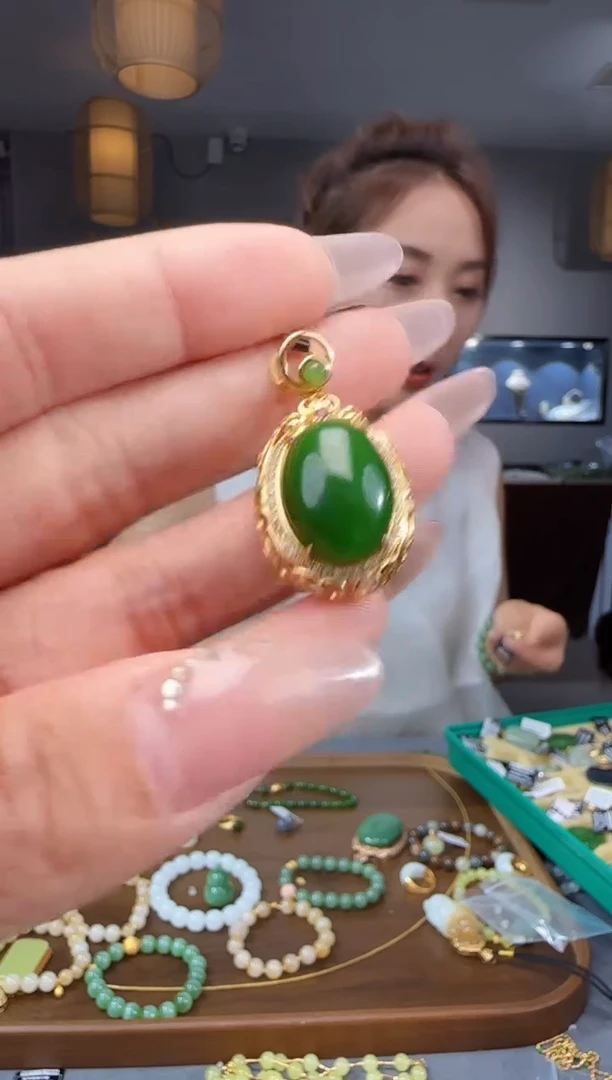 和田玉银S925镶嵌吊坠(不含链)1