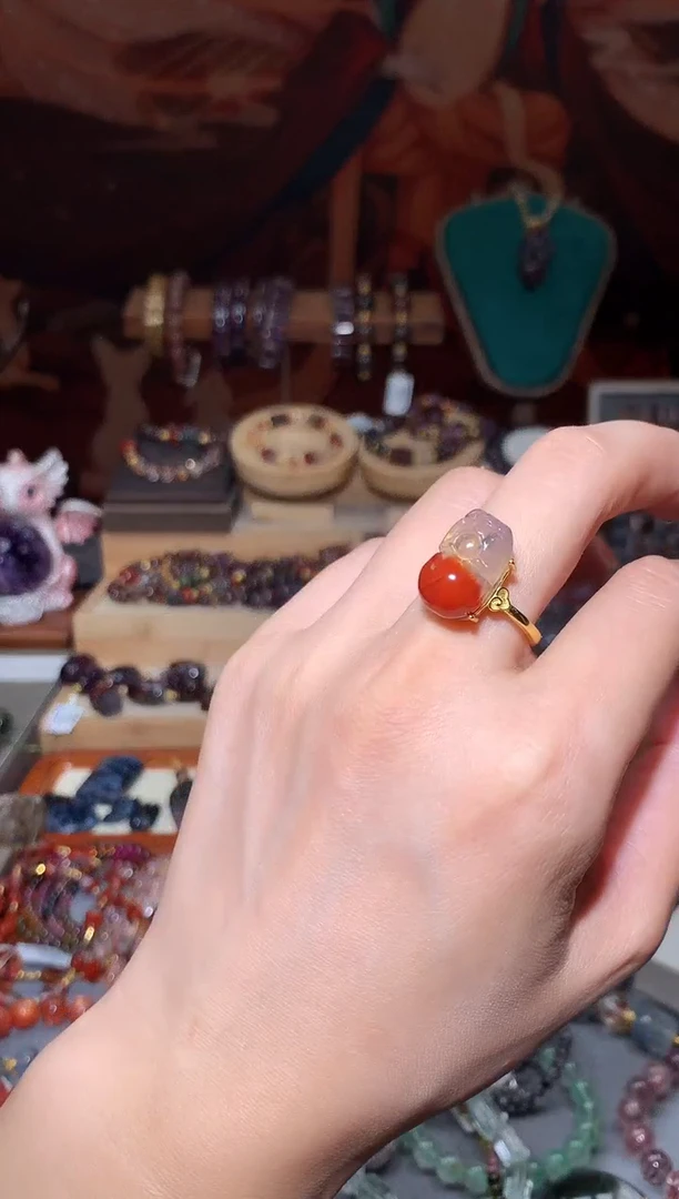 水晶珠宝半成品未镶嵌红极光戒指多样性发其1