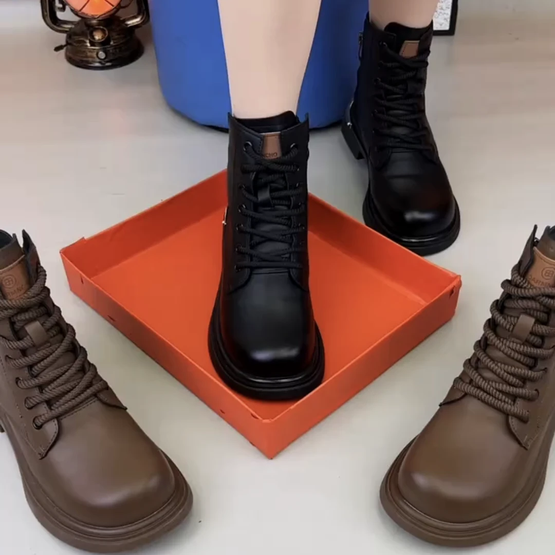 马丁靴女2025新款秋冬时尚休闲百搭短靴英伦风平底加绒保暖妈妈鞋